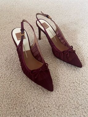 Dolce Vita Burgundy Pointed-Toe Slingback Heels with Bow